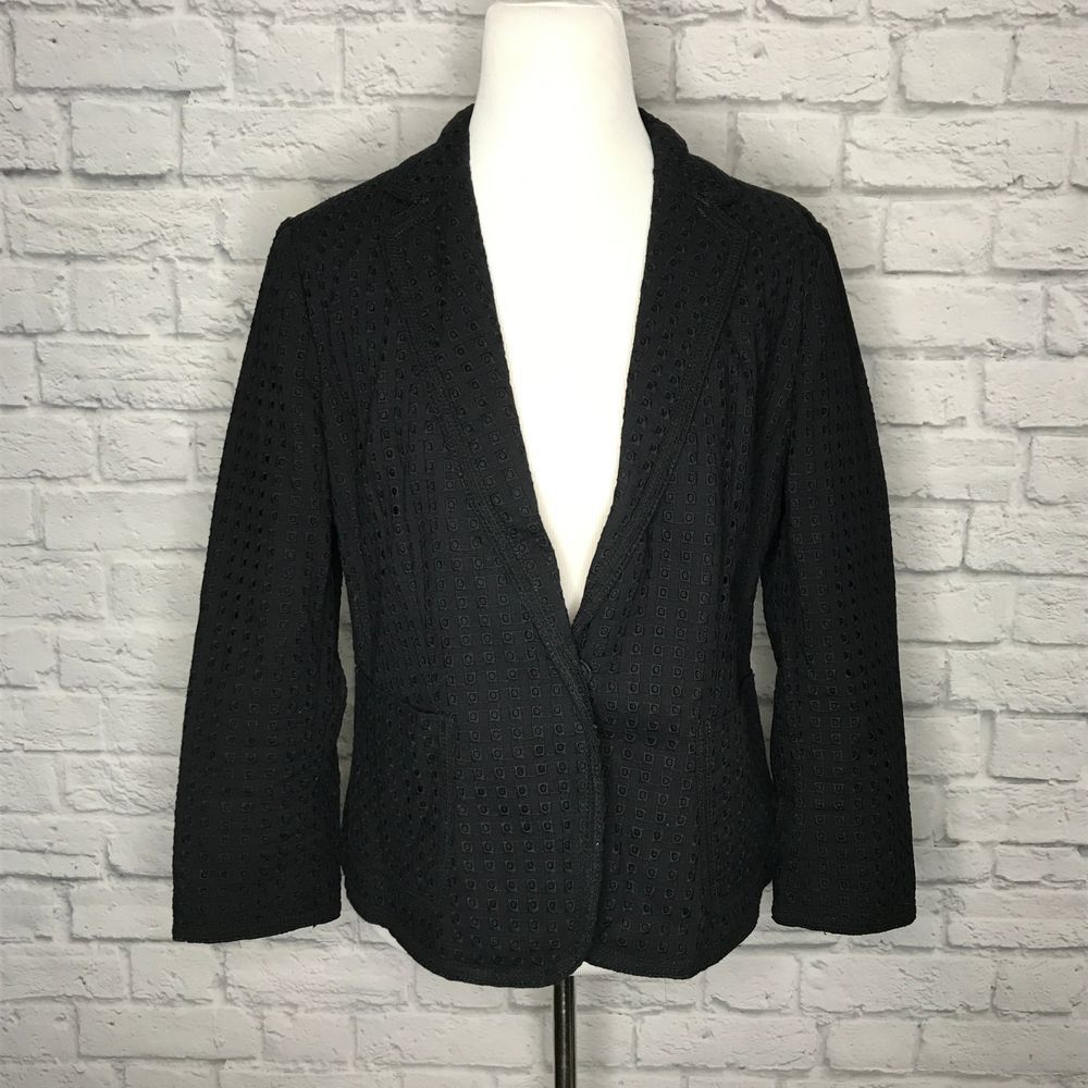 Ann Taylor Black Eyelit Blazer Size 12